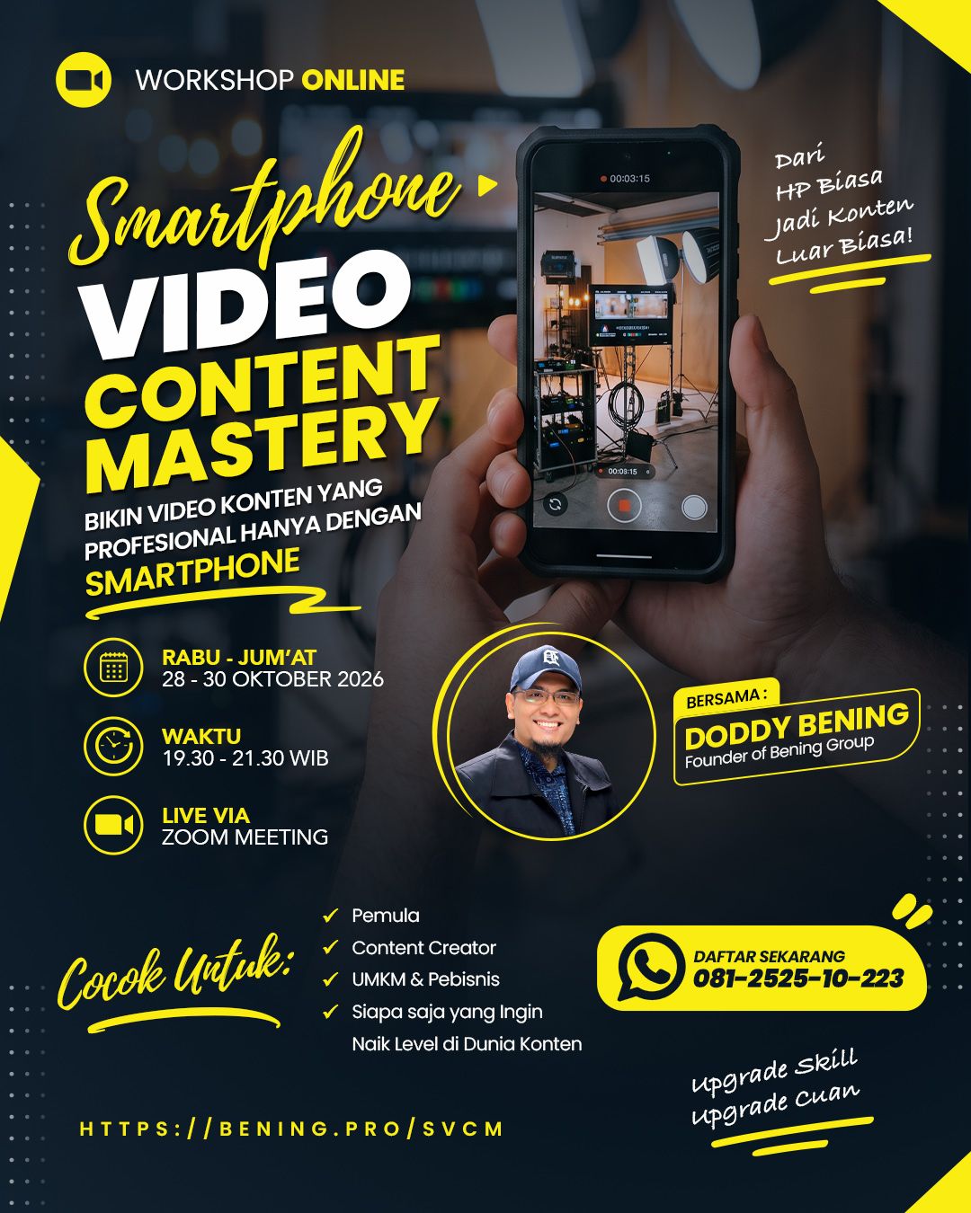 Brosur Zoominar Smartphone Video Content Mastery bersama Doddy Bening